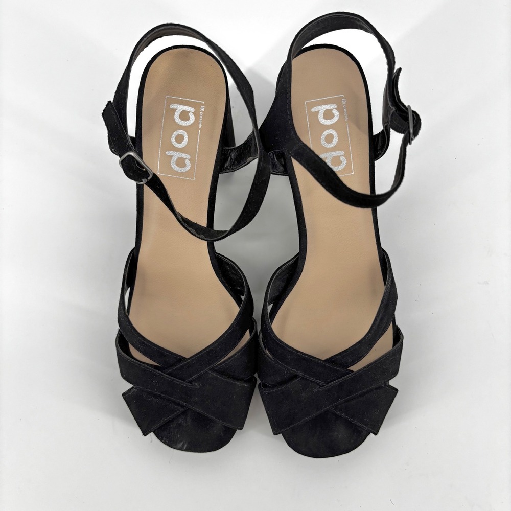 Pop Garcelle Black Crisscross Ankle Strap Block Heel Platform Sandal sz 10 - Picture 2 of 8